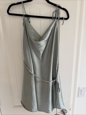 Cowl Neck Satin Mini Dress in Sage Green